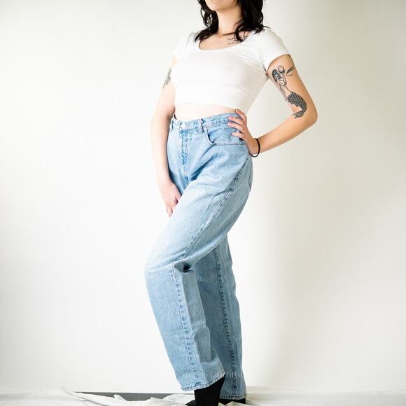 Vintage 90s Guess Jeans High Rise Faded Distressed Straight Leg Jeans - Picture 7 of 11